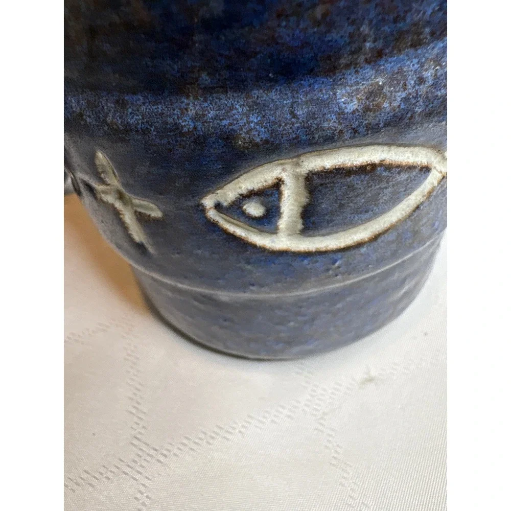 Vintage Steuler Keramik 1960's West German Blue Stoneware Pottery Jug Set MCM‎